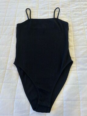 Topshop Black Ribbed Spaghetti-Strap Bodysuit